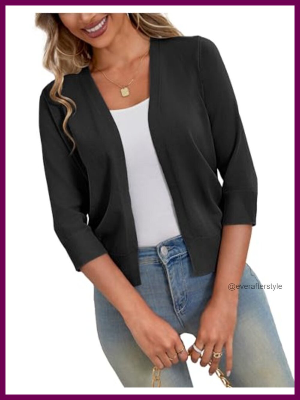 Women's Lightweight Knit Bolero Shrug Open Front 3/4 Sleeve Cardigan